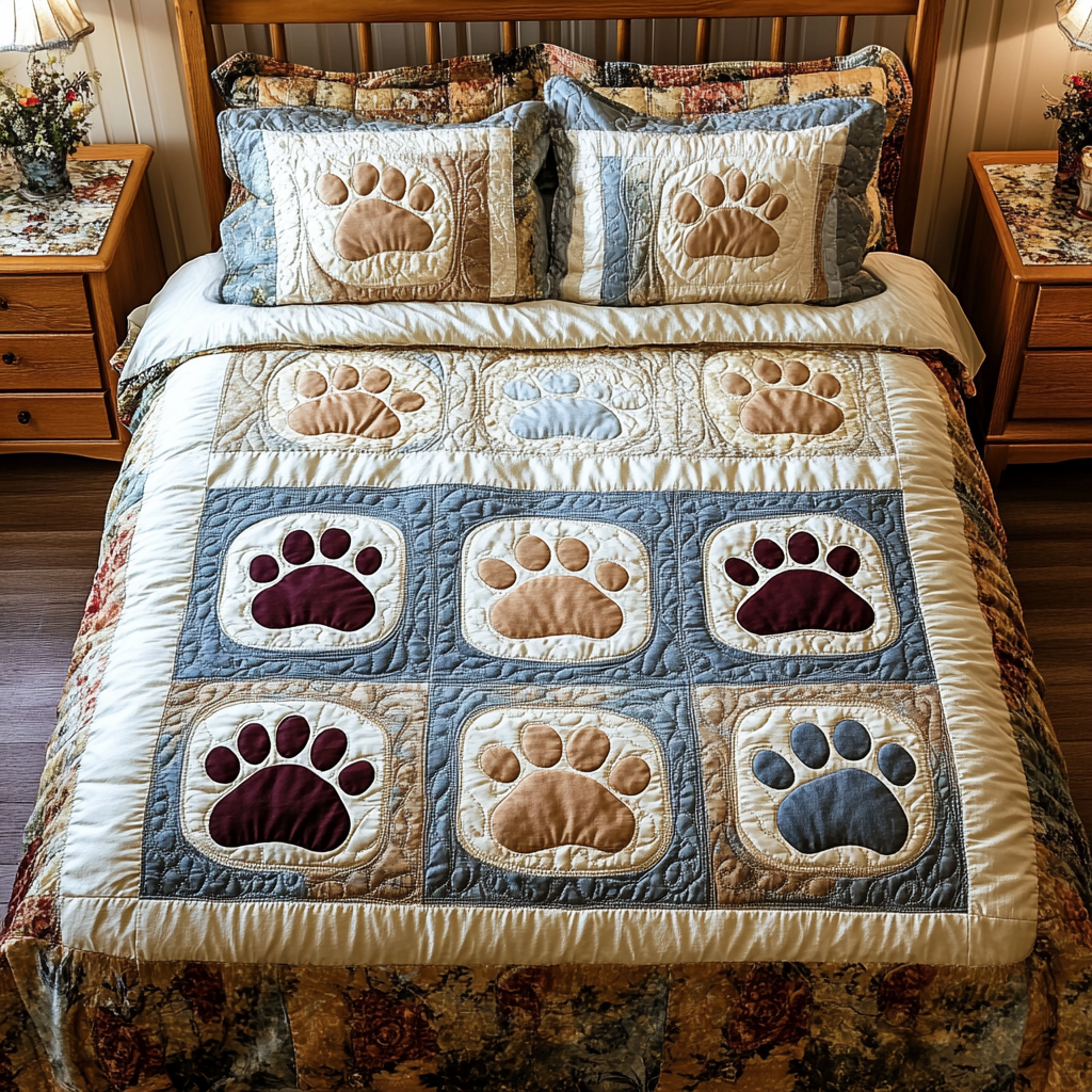 Cozy Paws 3-Piece Quilted Bedding Set NCU0VH2152