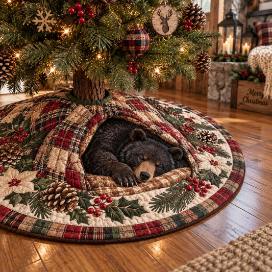Cozy Plaid Bear Hideaway Christmas Quilted Tree Skirt NCU0DV10208