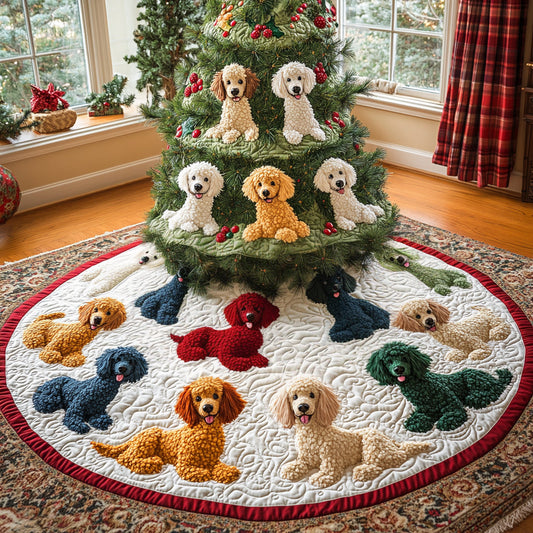 Cozy Poodle Christmas Quilted Christmas Tree Skirt NCU0DV8076