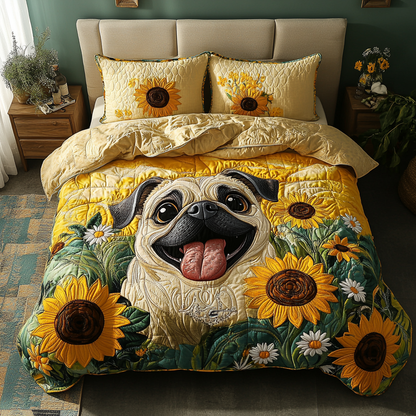 Cozy Pug 3-Piece Quilted Bedding Set NCU0DK9678