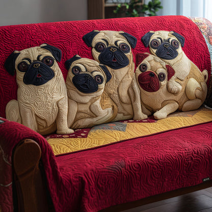 Cozy Pug Gathering Quilted Sofa Cover NCU0PT9896