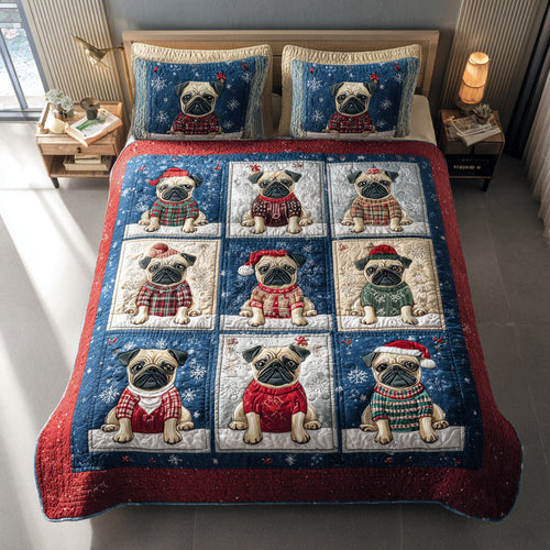 Cozy Pug Pals 3-Piece Quilted Bedding Set NCU0HH393