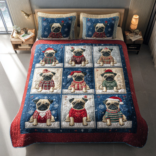 Cozy Pug Pals 3-Piece Quilted Bedding Set NCU0HH393