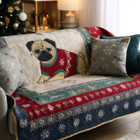 Cozy Pugmas Quilted Sofa Cover NCU0PT9810