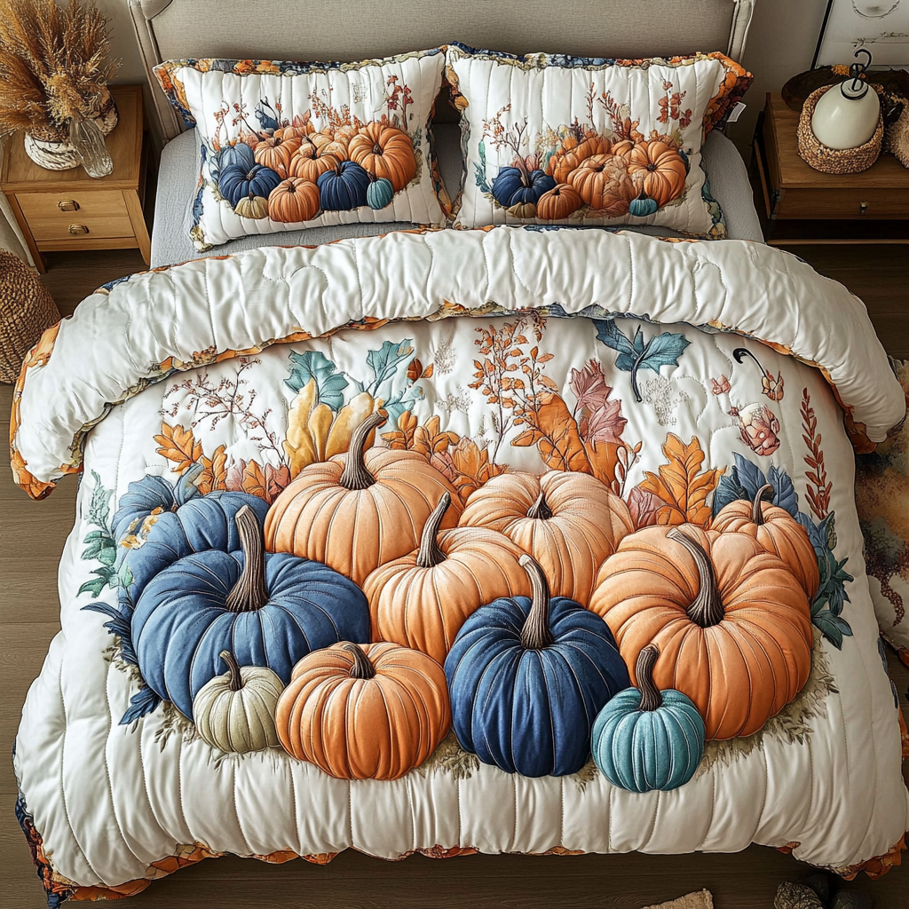 Cozy Pumpkin 3-Piece Quilted Bedding Set NCU0DK9089
