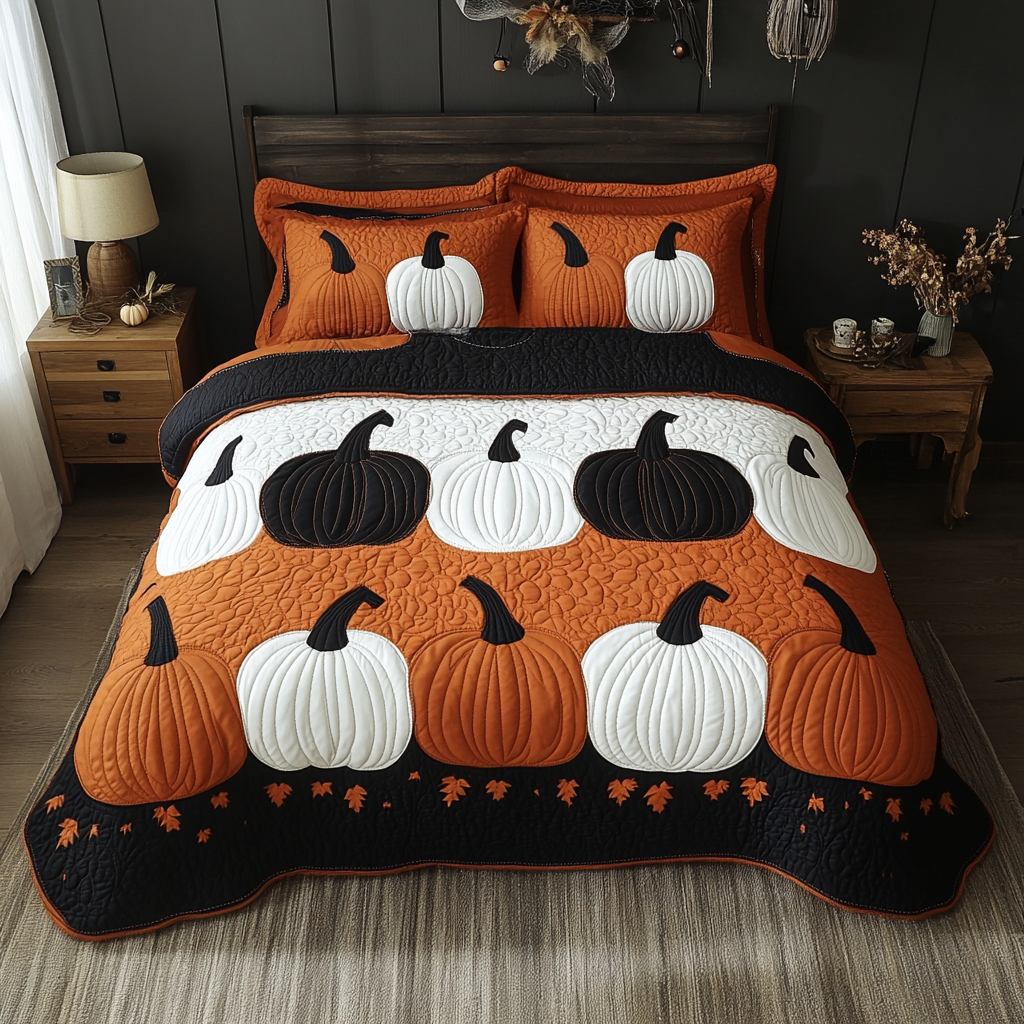 Cozy Pumpkin 3-Piece Quilted Bedding Set NCU0DK9485