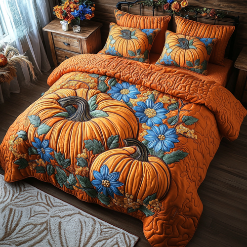 Cozy Pumpkin 3-Piece Quilted Bedding Set NCU0VL2873