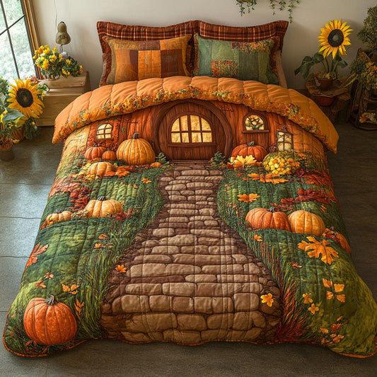 Cozy Pumpkin Dwelling 3-Piece Quilted Bedding Set NCU0PT8580