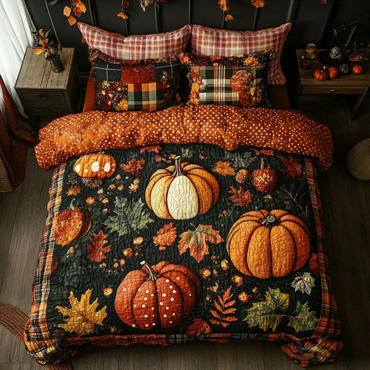 Cozy Pumpkin Fields 3-Piece Quilted Bedding Set NCU0PT7815