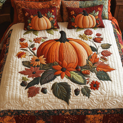 Cozy Pumpkin Memories 3-Piece Quilted Bedding Set NCU0PT7816