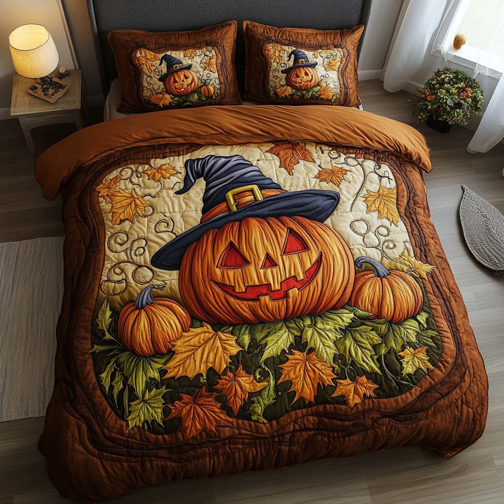 Cozy Pumpkin Patch 3-Piece Quilted Bedding Set NCU0NT8346