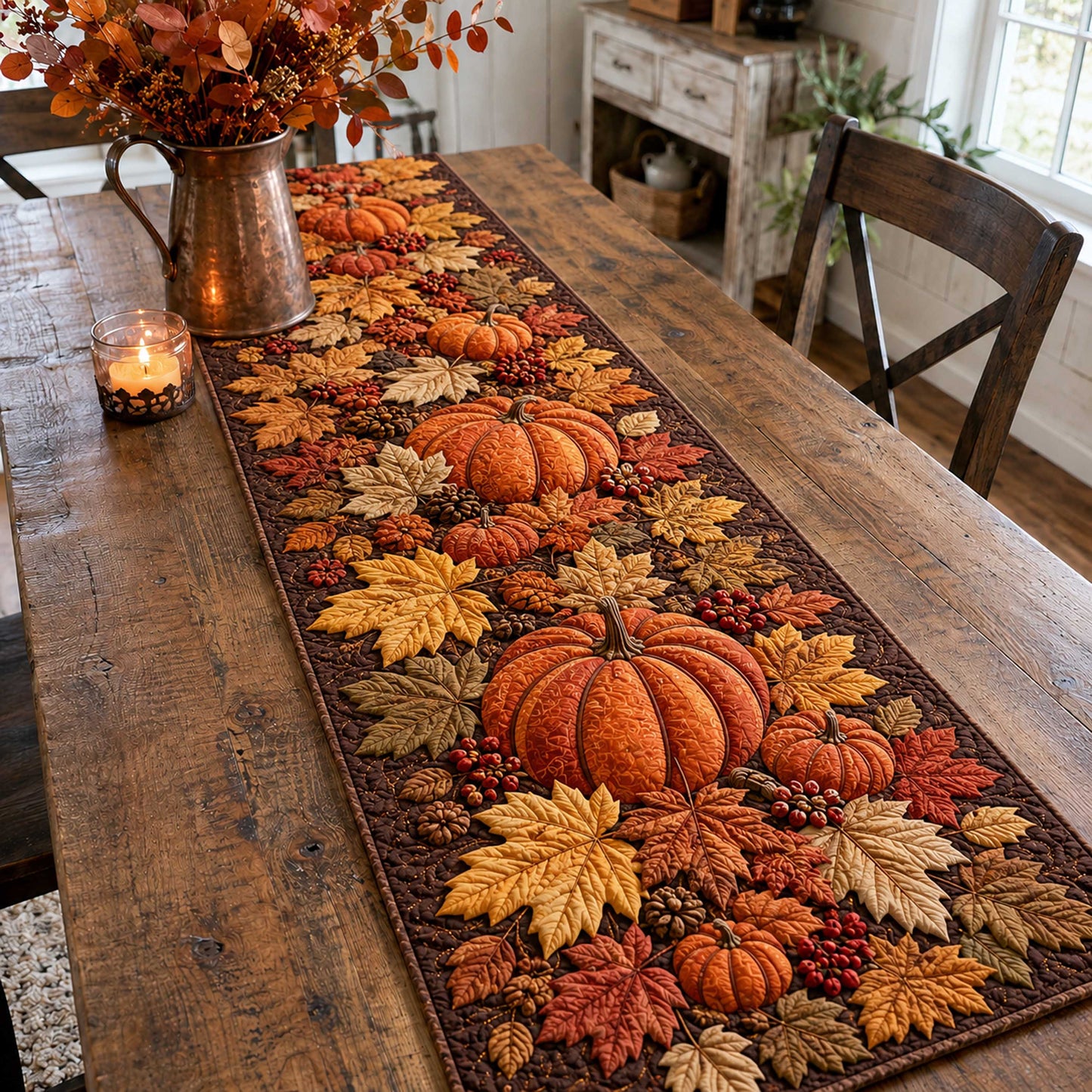 Cozy Pumpkin Quilted Table Runner NCU0TD3194