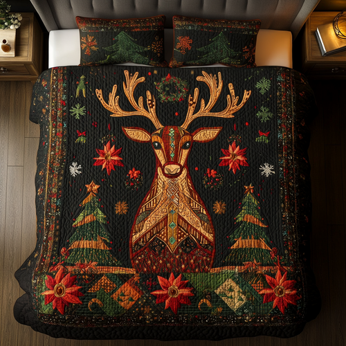 Cozy Reindeer 3-Piece Quilted Bedding Set NCU0VH764