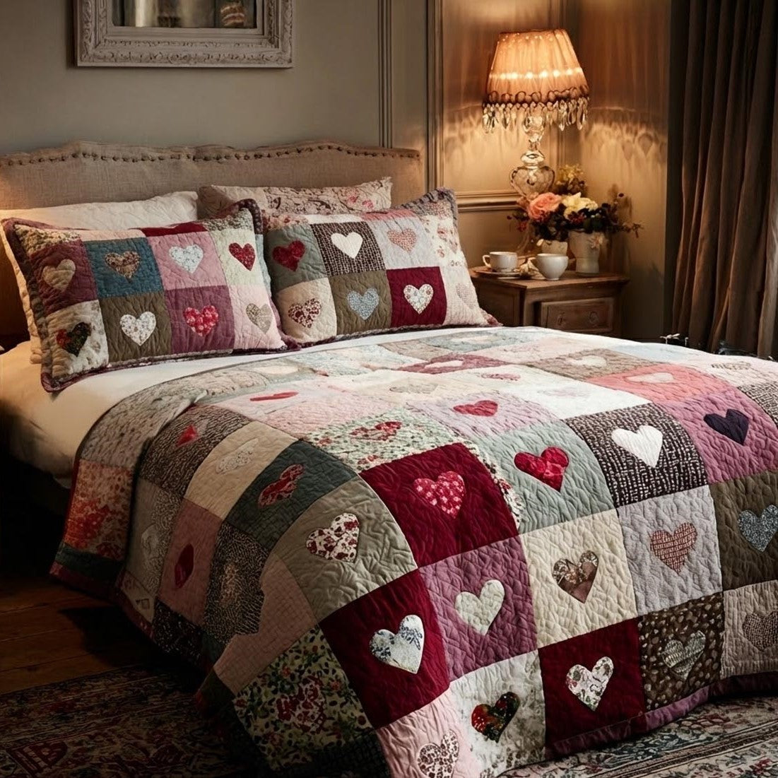 Cozy Romance 3-Piece Quilted Bedding Set NCU0DV9233