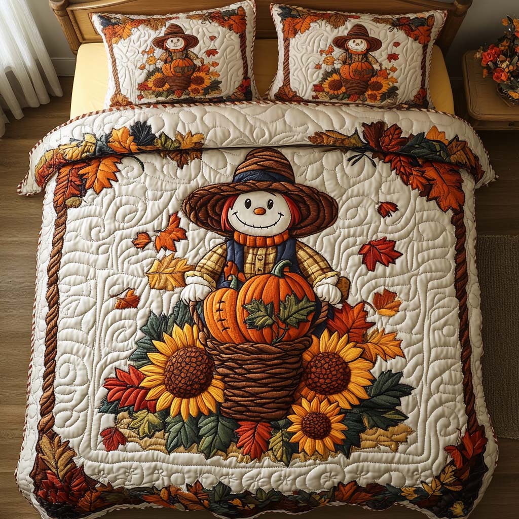 Cozy Scarecrow Days 3-Piece Quilted Bedding Set NCU0NT8374