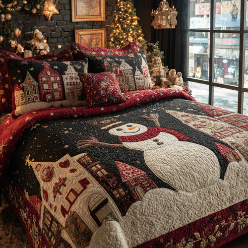 Cozy Snowman 3-Piece Quilted Bedding Set NCU0DV7548