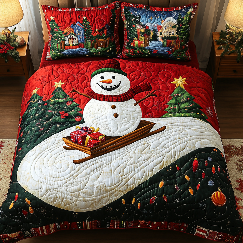 Cozy Snowman 3-Piece Quilted Bedding Set NCU0TL2275