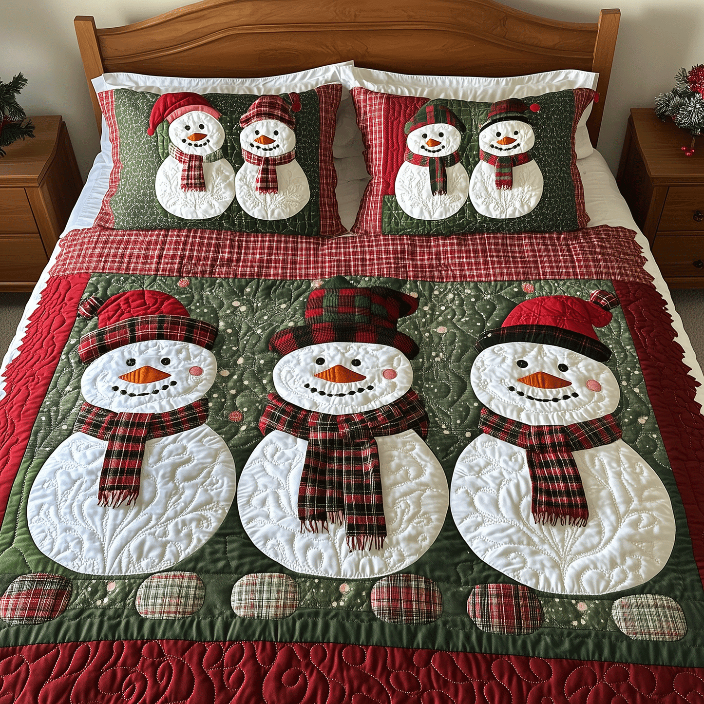 Cozy Snowman Charm 3-Piece Quilted Bedding Set NCU0TH2130