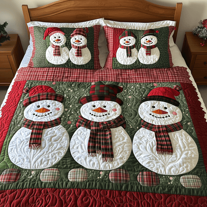 Cozy Snowman Charm 3-Piece Quilted Bedding Set NCU0TH2130