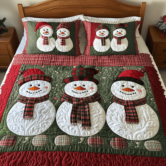 Cozy Snowman Charm 3-Piece Quilted Bedding Set NCU0TH2130