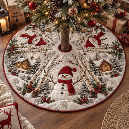Cozy Snowman Cottage Christmas Quilted Tree Skirt NCU0DV10173