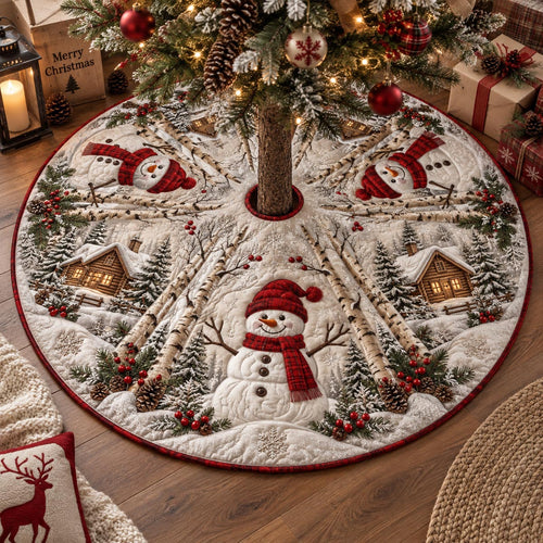 Cozy Snowman Cottage Christmas Quilted Tree Skirt NCU0DV10173