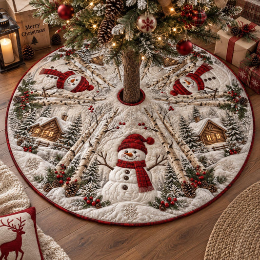 Cozy Snowman Cottage Christmas Quilted Tree Skirt NCU0DV10173