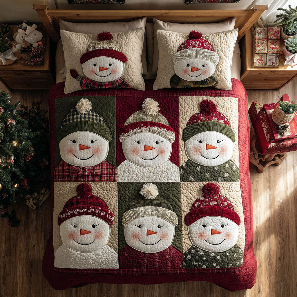 Cozy Snowmen 3-Piece Quilted Bedding Set NCU0TV1061