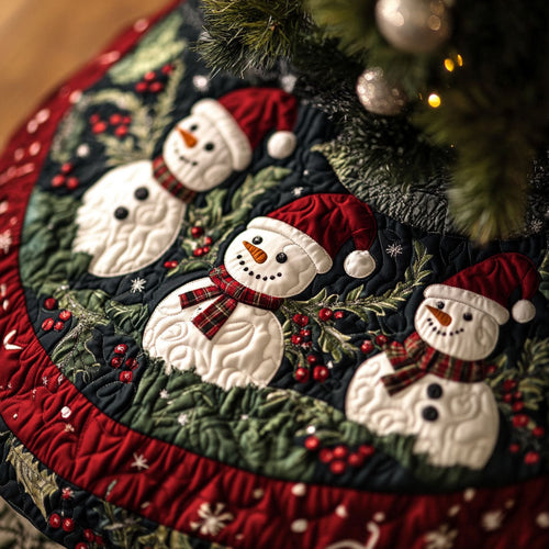 Cozy Snowmen Quilted Christmas Tree Skirt NCU0PT2313