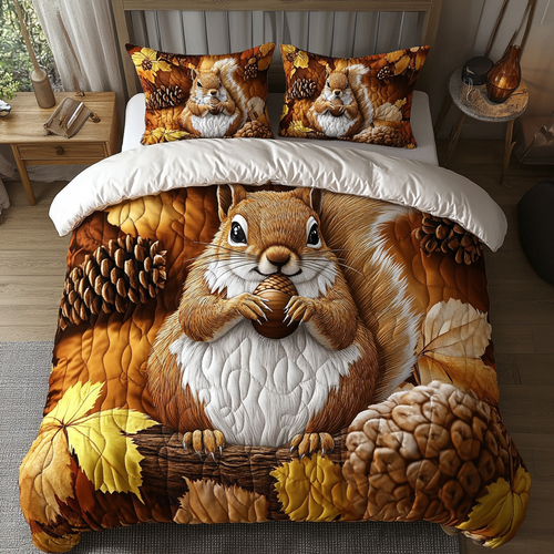 Cozy Squirrel 3-Piece Quilted Bedding Set NCU0DK9270