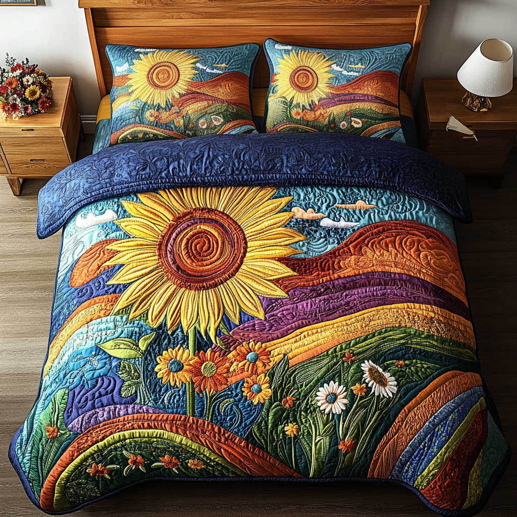 Cozy Sunflowers 3-Piece Quilted Bedding Set NCU0VH3570