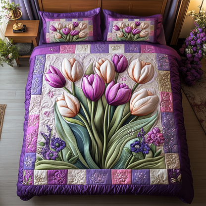 Flower 3-Piece Quilted Bedding Set NCU0VT169