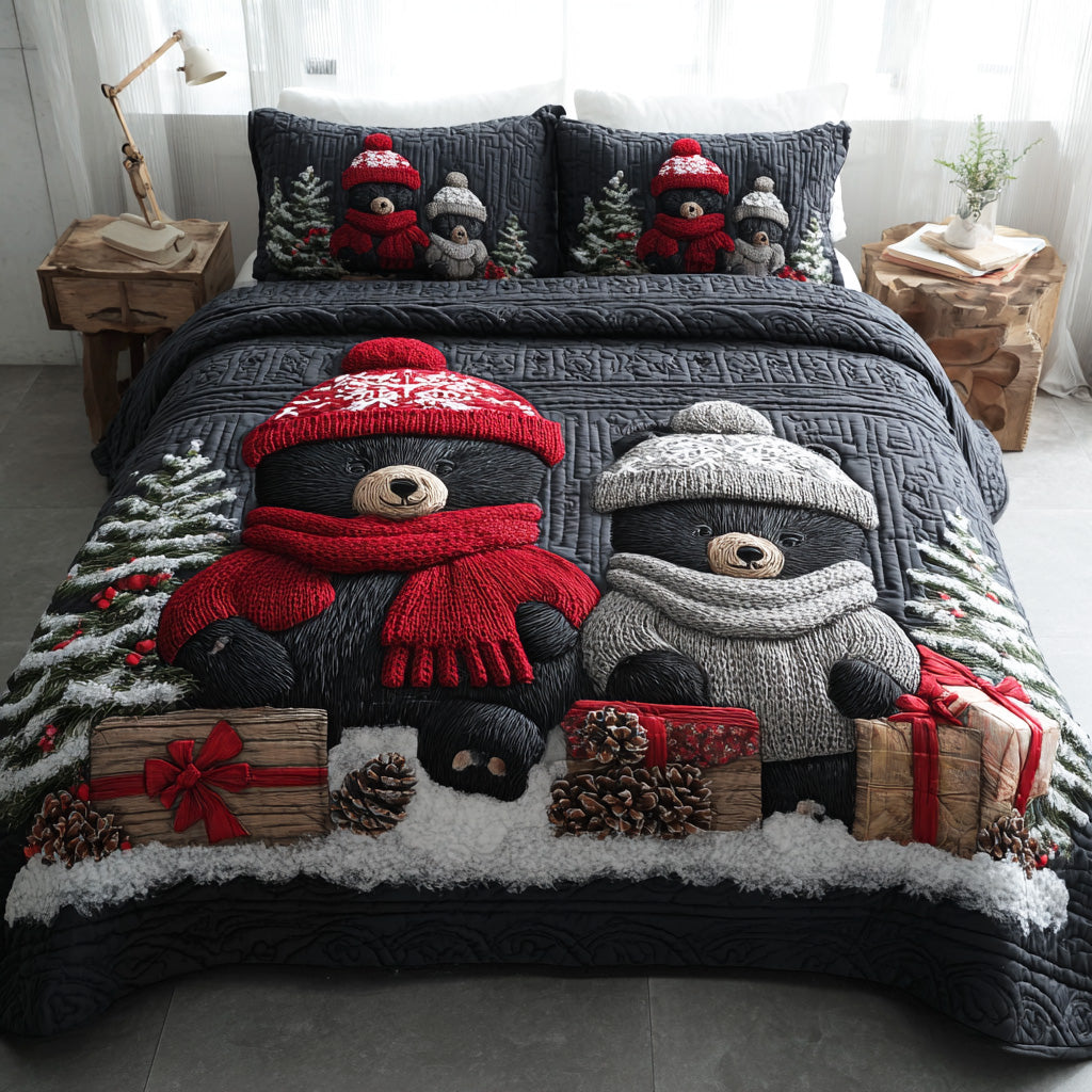 Cozy Winter Bear 3-Piece Quilted Bedding Set NCU0TD1529