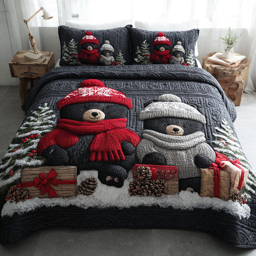 Cozy Winter Bear 3-Piece Quilted Bedding Set NCU0TD1529