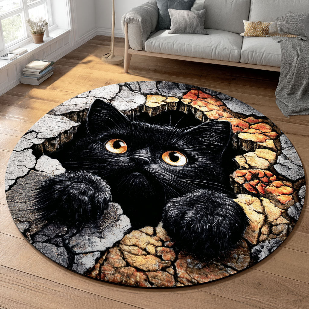 Crack Ground Cat Round Carpet NCU0TD2363