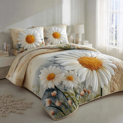 Cream Daisies 3-Piece Quilted Bedding Set NCU0VL3091