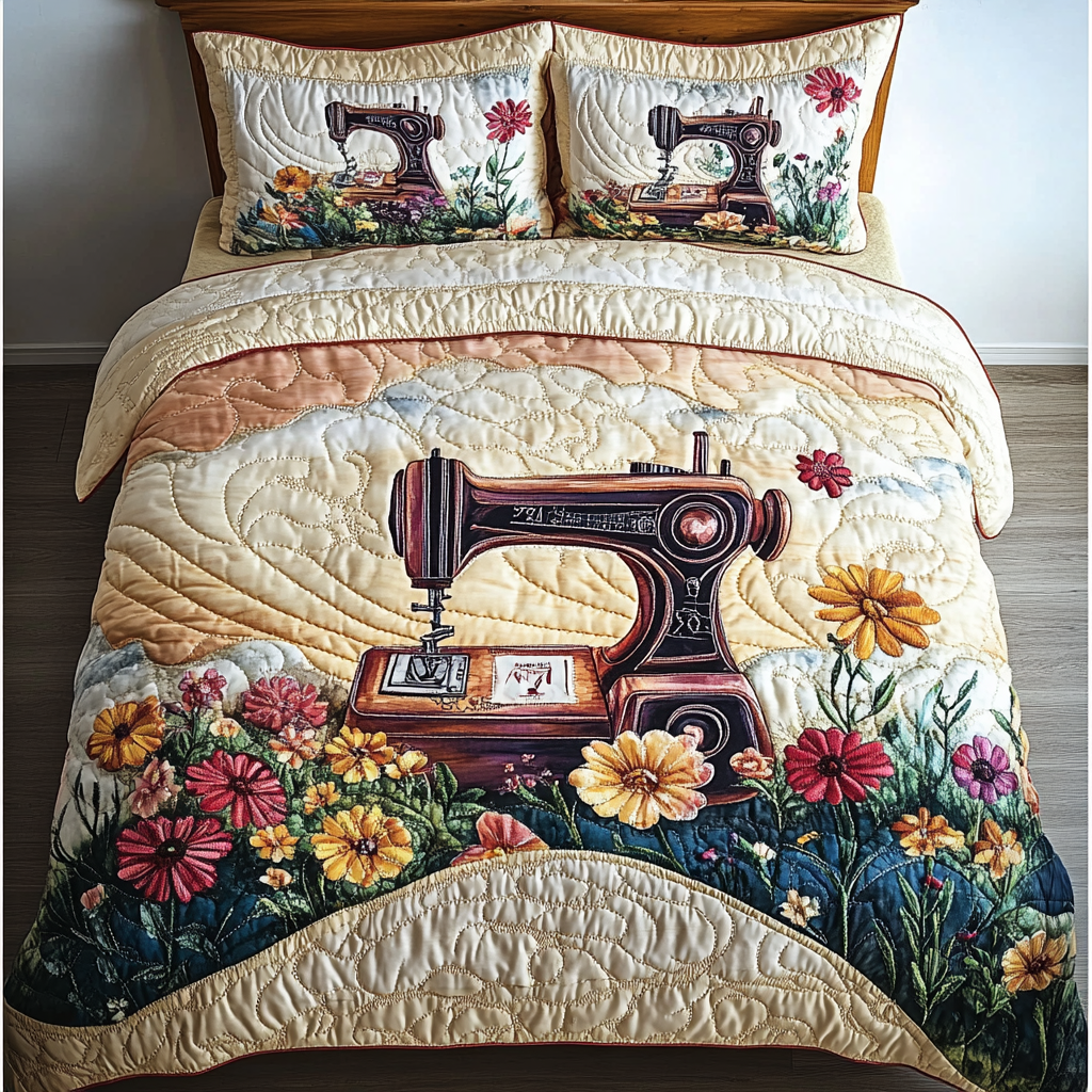Creative Sewing Machine 3-Piece Quilted Bedding Set NCU0DK8015