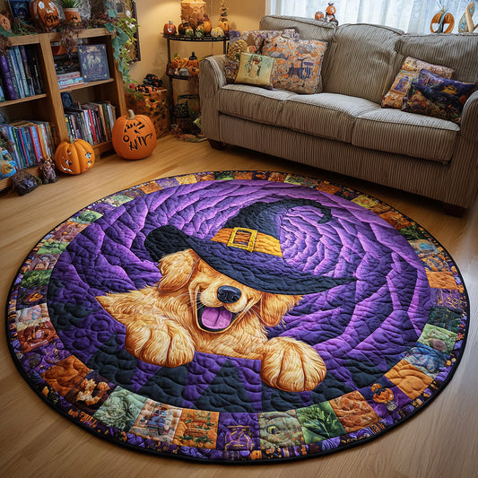Creepy Golden Retriever Quilted Round Mat NCU0TH3256