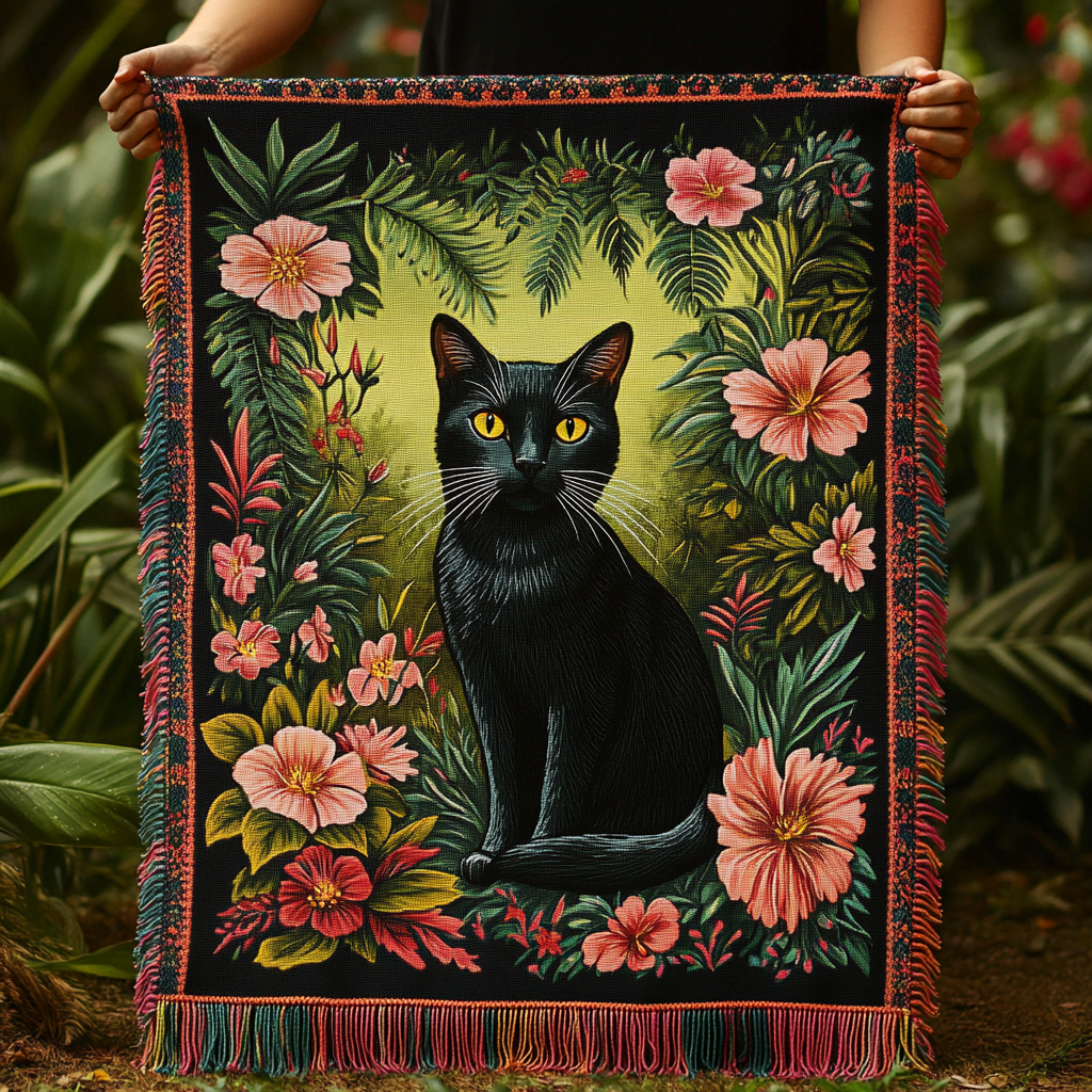 Crescent Cat Woven Sofa Blanket NCU0DV4169