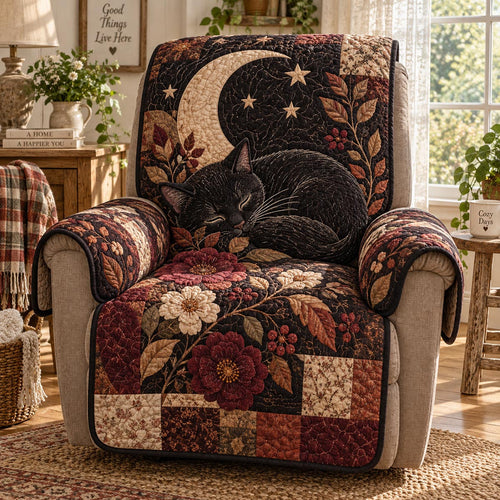 Crescent Moon Black Cat Quilted Sofa Cover NCU0DV10250