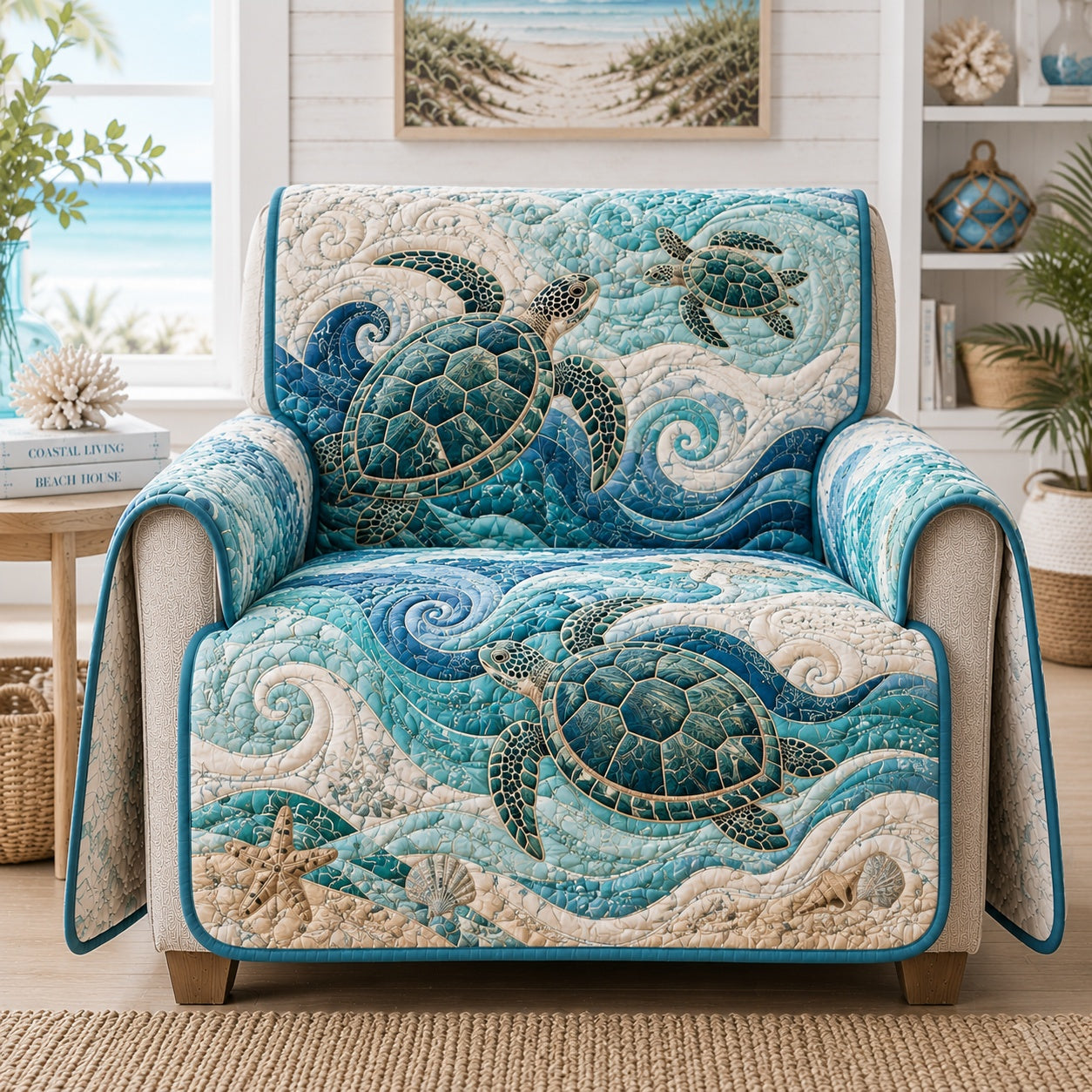 Cresting Sapphire Surf Quilted Sofa Cover NCU0VL3978