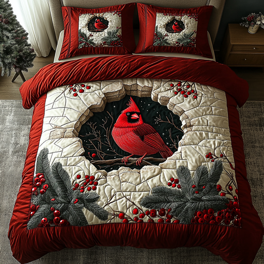 Crimson Birds 3-Piece Quilted Bedding Set NCU0DK9903