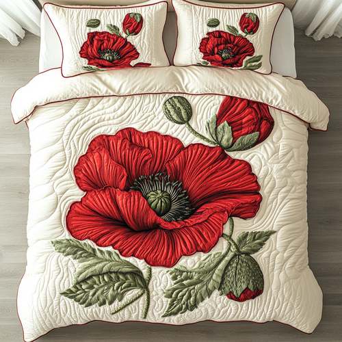 Crimson Bloom 3-Piece Quilted Bedding Set NCU0VH4320