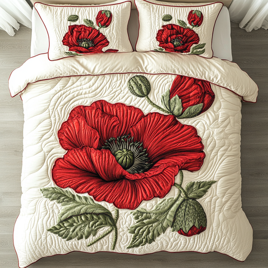 Crimson Bloom 3-Piece Quilted Bedding Set NCU0VH4320