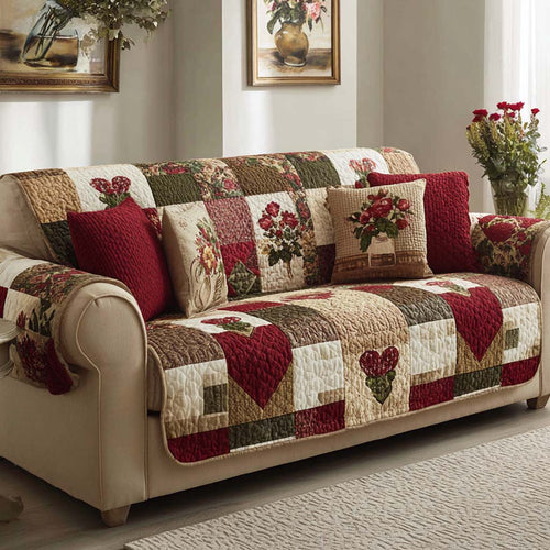 Crimson Bloom Heritage Quilted Sofa Cover NCU0XD2245