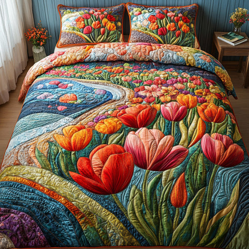 Crimson Buds 3-Piece Quilted Bedding Set NCU0DV6622