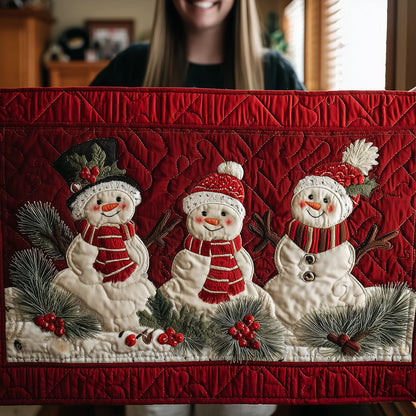 Crimson Cozy Snowmen Quilted Table Runner NCU0TH3849