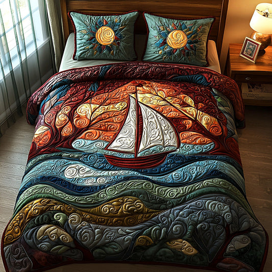 Crimson Currents 3-Piece Quilted Bedding Set NCU0DV6834