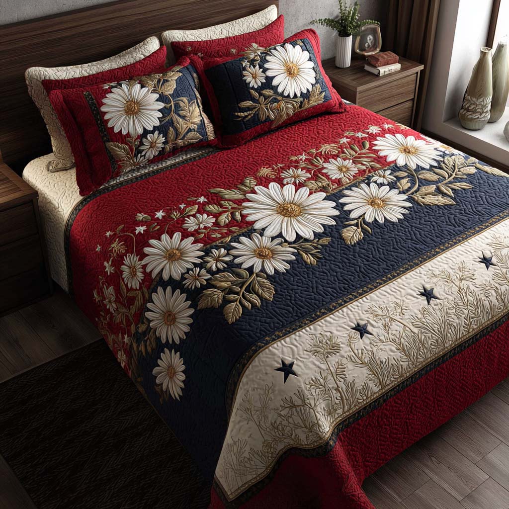 Crimson Daisy 3-Piece Quilted Bedding Set NCU0HH1877