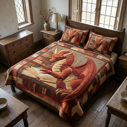 Crimson Dragon 3-Piece Quilted Bedding Set NCU0NT12676